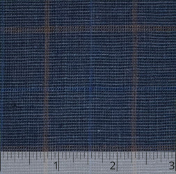 Indigo & Brown Cross Bar Checked Linen - $16.00 yd. - Burnley & Trowbridge Co.