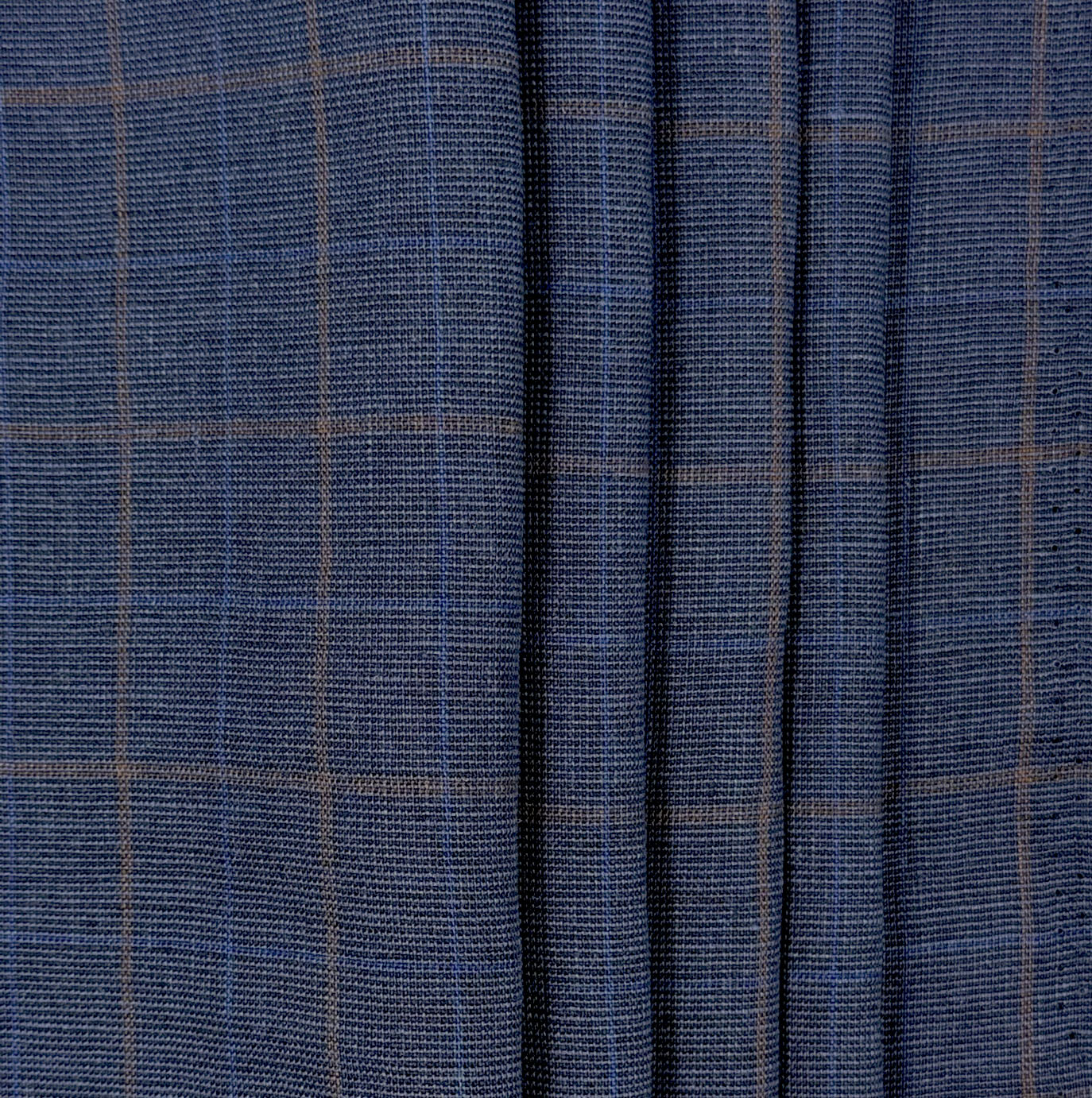 Indigo & Brown Cross Bar Checked Linen, drape - $16.00 yd. - Burnley & Trowbridge Co.