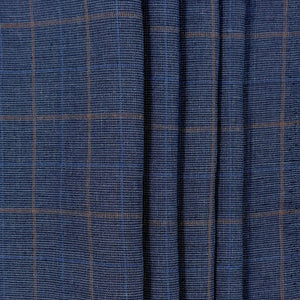 Indigo & Brown Cross Bar Checked Linen, drape - $16.00 yd. - Burnley & Trowbridge Co.