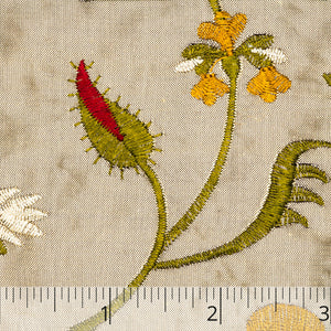 Olive & Red Floral Embroidered Bronze Silk Taffeta - $38.00 yd. - Burnley & Trowbridge Co.