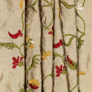 Olive & Red Floral Embroidered Bronze Silk Taffeta, drape - $38.00 yd. - Burnley & Trowbridge Co.