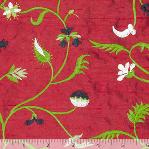Green & Black Floral Embroidered Ruby Silk Taffeta, 6 inch - $38.00 yd. - Burnley & Trowbridge Co.