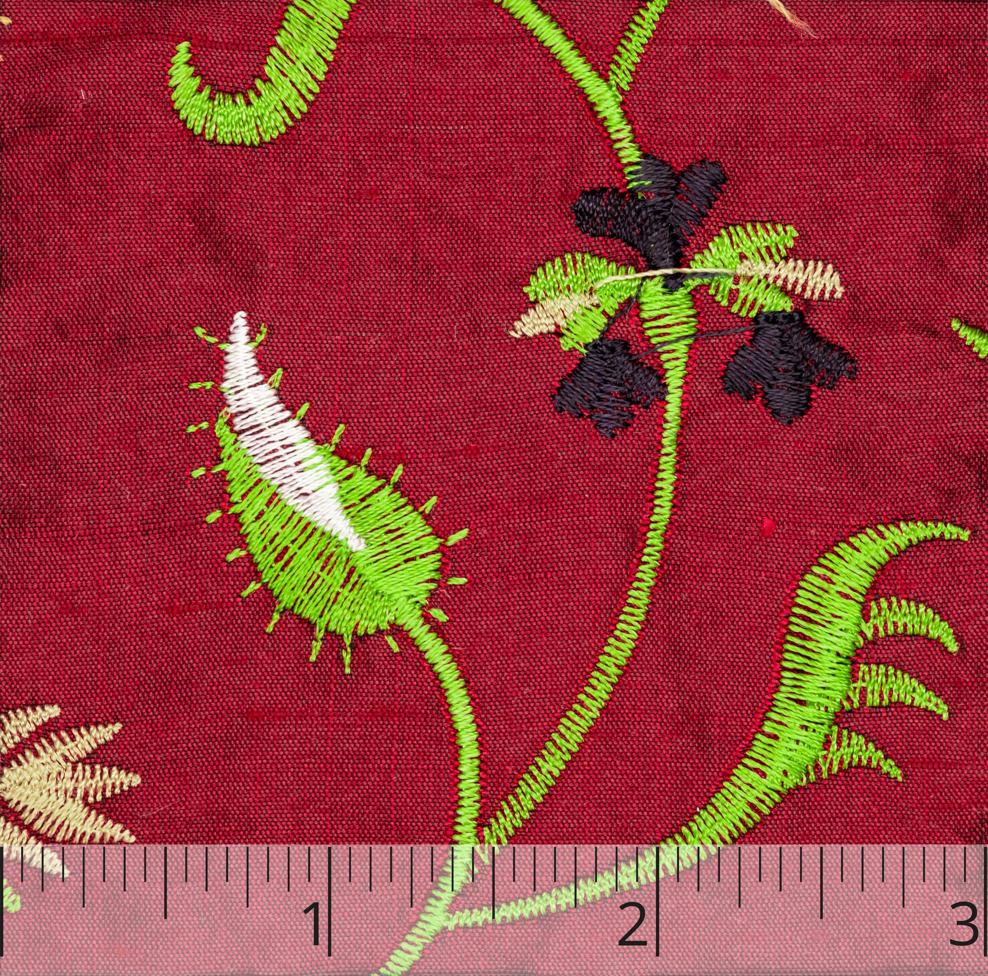 Green & Black Floral Embroidered Ruby Silk Taffeta - $38.00 yd. - Burnley & Trowbridge Co.