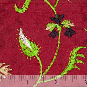 Green & Black Floral Embroidered Ruby Silk Taffeta - $38.00 yd. - Burnley & Trowbridge Co.