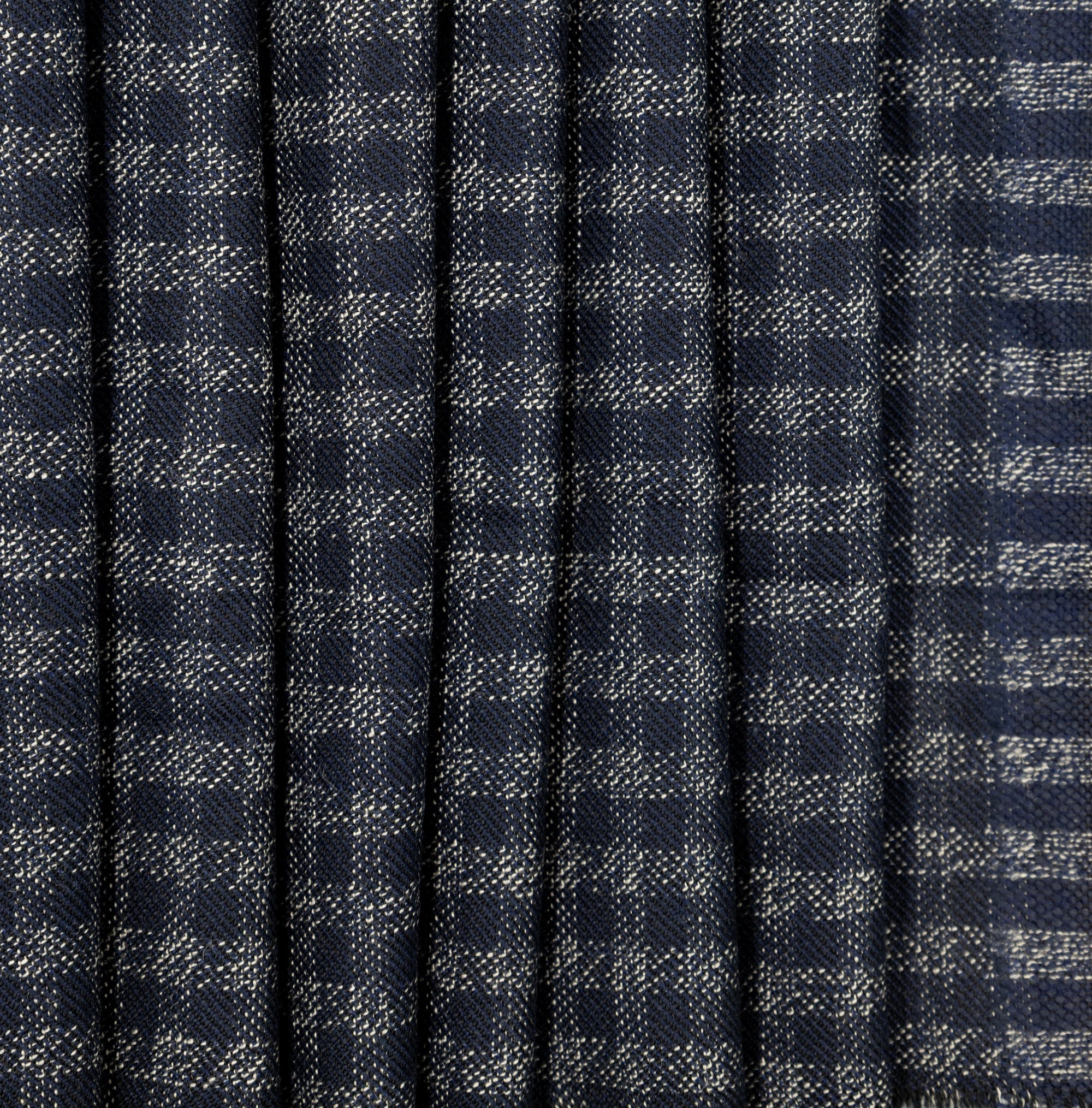 Navy & Cream Worsted Wool Check, drape - $18.00 yd - Burnley & Trowbridge Co.