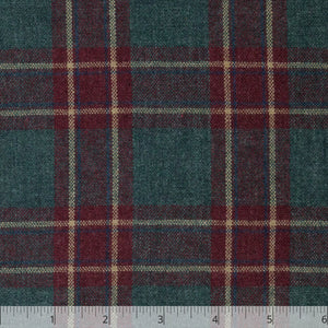 Red, Green, & Yellow Checked Worsted Wool Stuff, 6 inch - $17.00 yd.