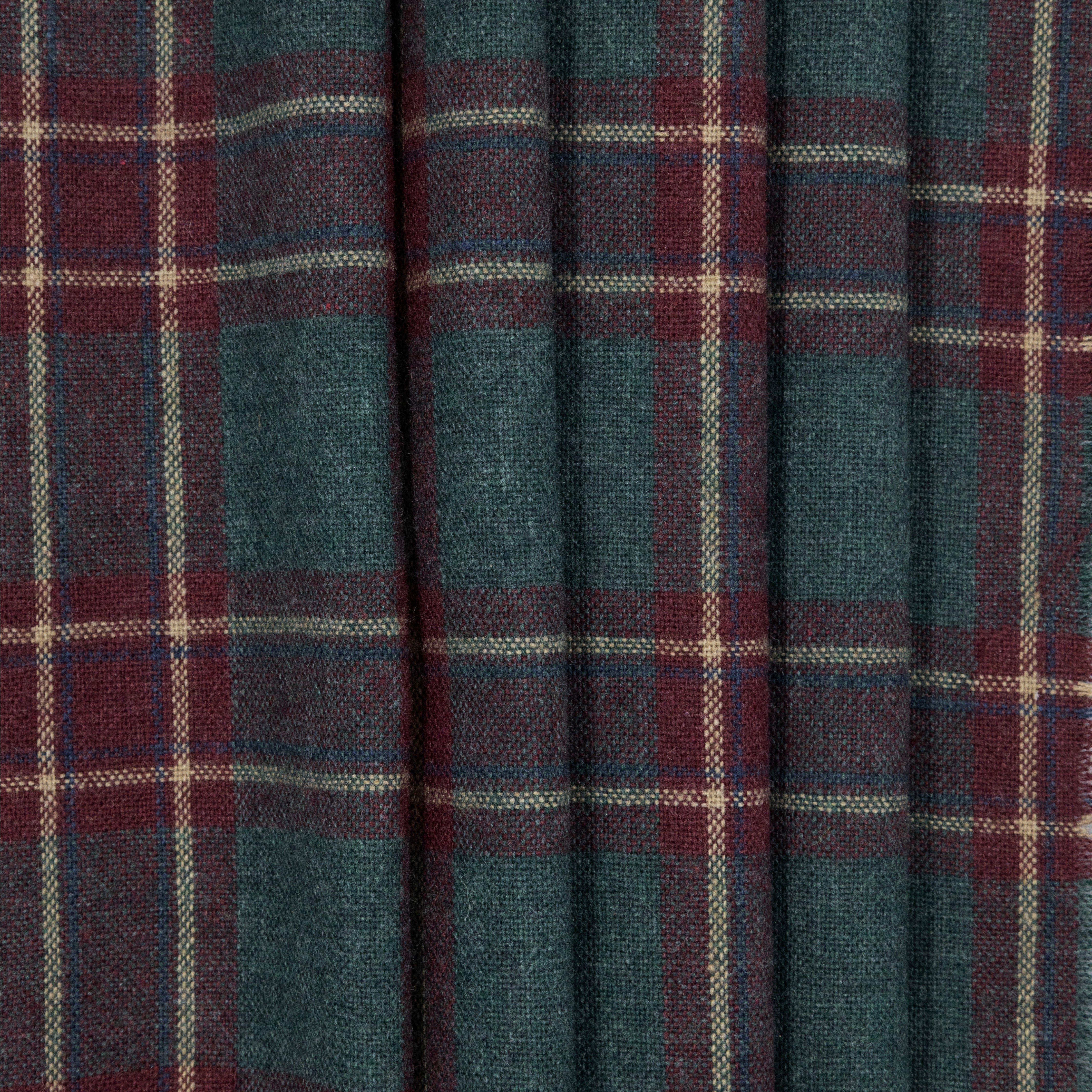 Red, Green, & Yellow Checked Worsted Wool Stuff, drape - $17.00 yd.