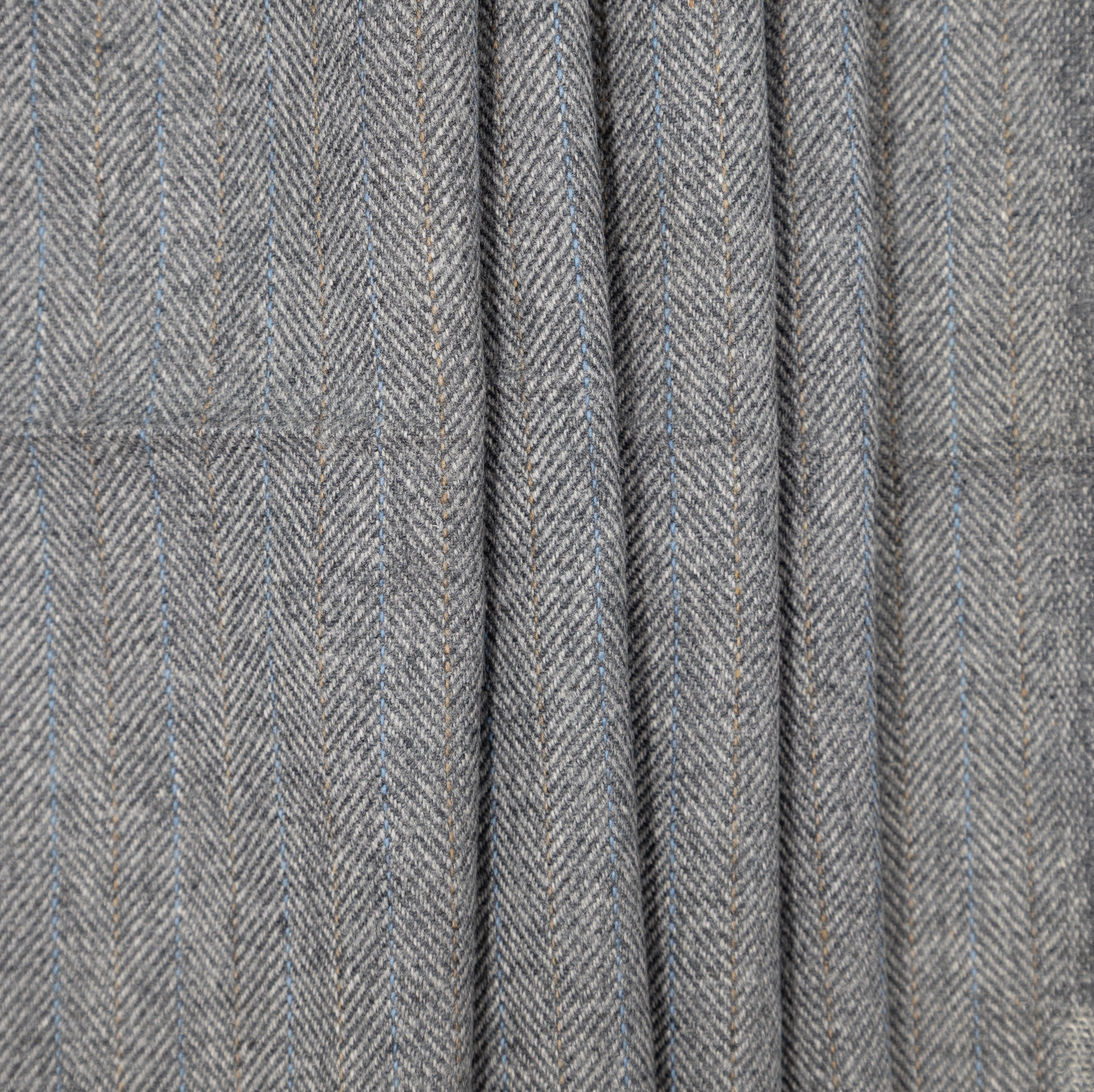 Grey, Blue, & Orange Worsted Wool Herringbone, drape - $18.00 yd - Burnley & Trowbridge Co.