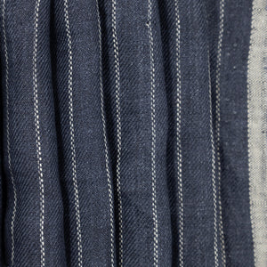 Dark Indigo & White Striped Herringbone Linen, drape - $18.00 yd. - Burnley & Trowbridge Co.