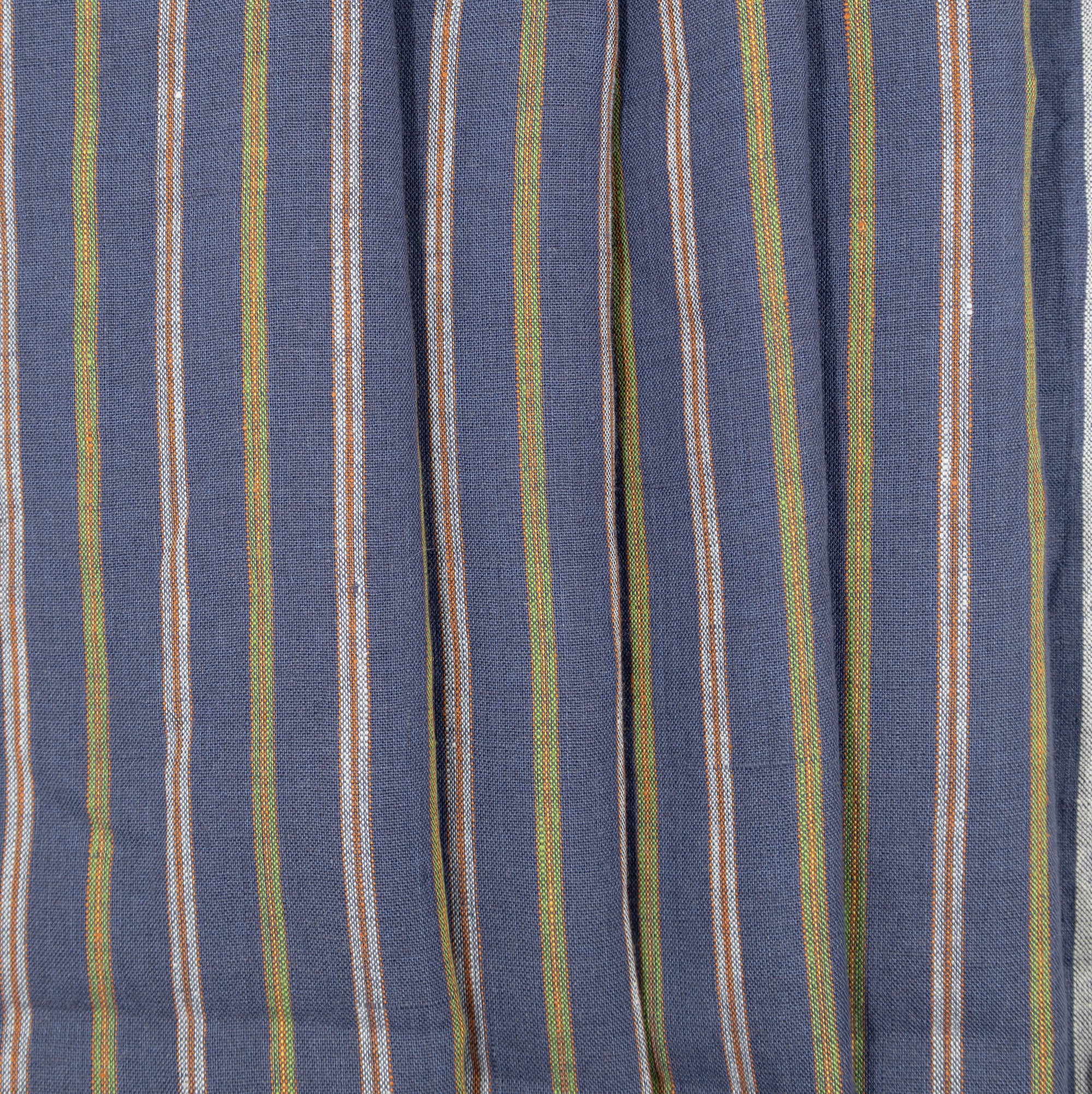 Indigo, Green, Madder, & White Striped Linen, drape - $16.00 yd. - Burnley & Trowbridge Co.