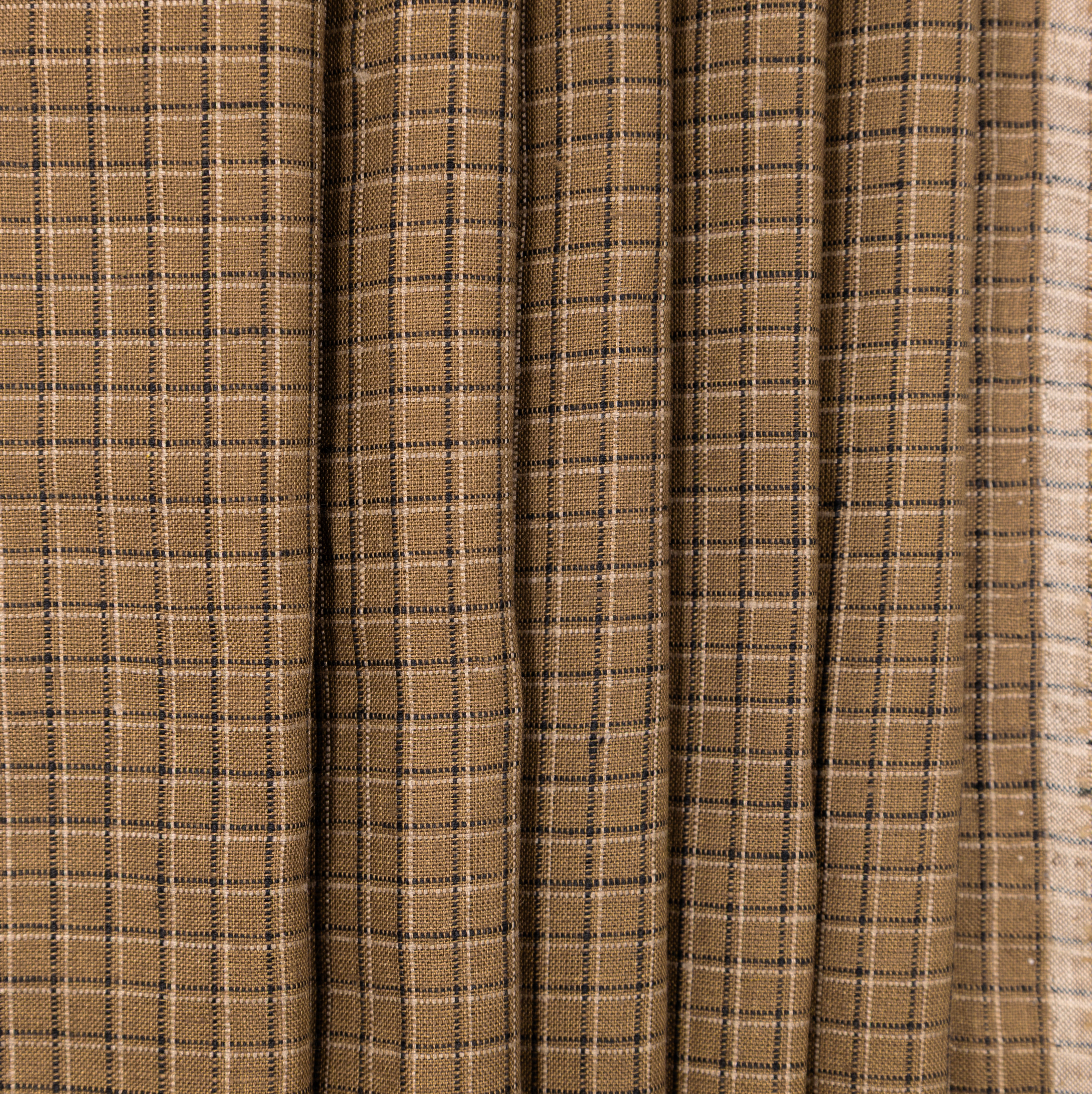 Chocolate, Natural, & Black Checked Linen, drape - $16.00 yd. - Burnley & Trowbridge Co.