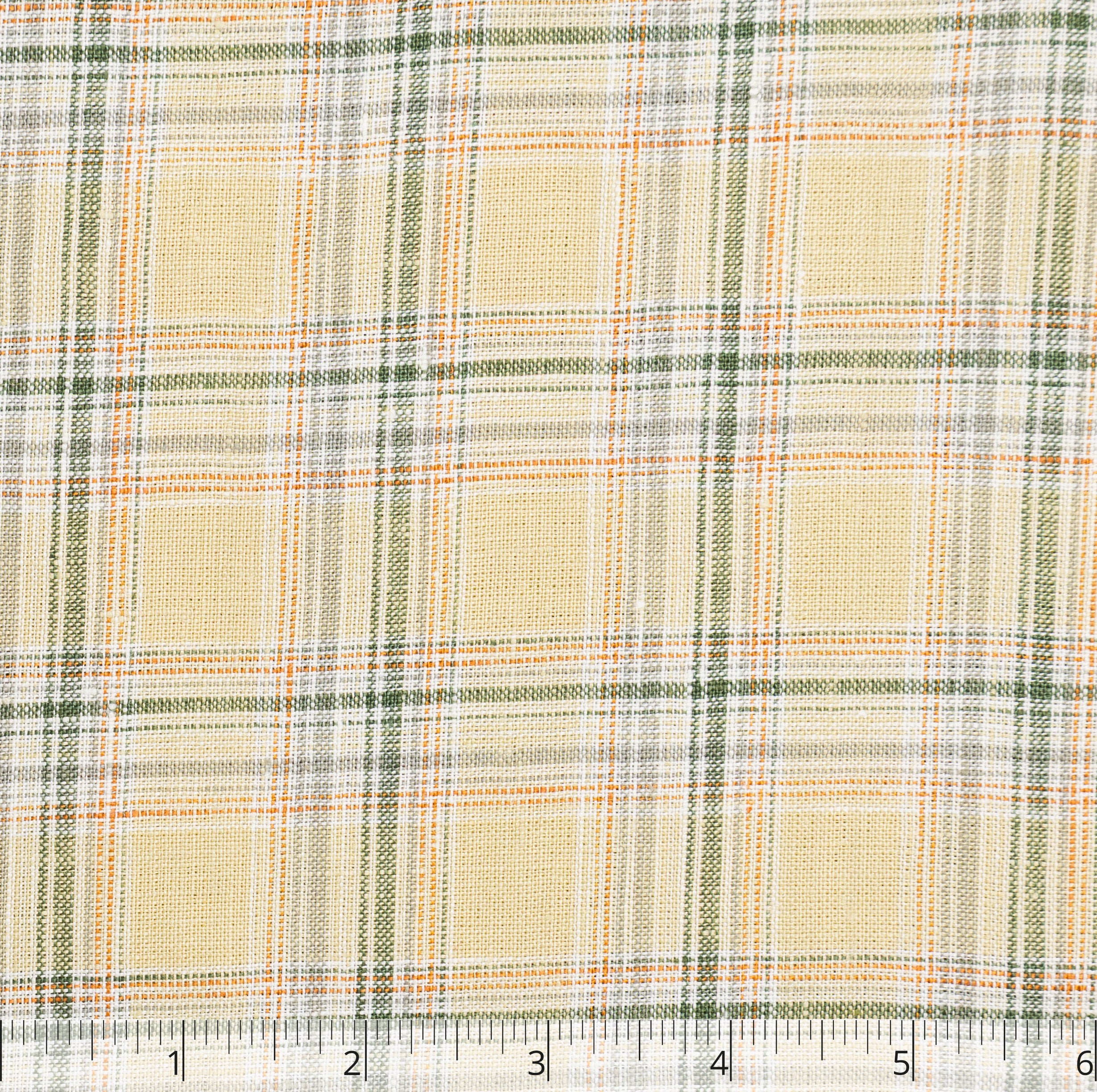 Yellow, Green, & Orange Furniture Checked Linen - $16.00 yd. - Burnley & Trowbridge Co.