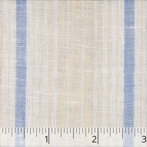 Light Blue, White & Natural Striped Linen - $16.00 yd. - Burnley & Trowbridge Co.