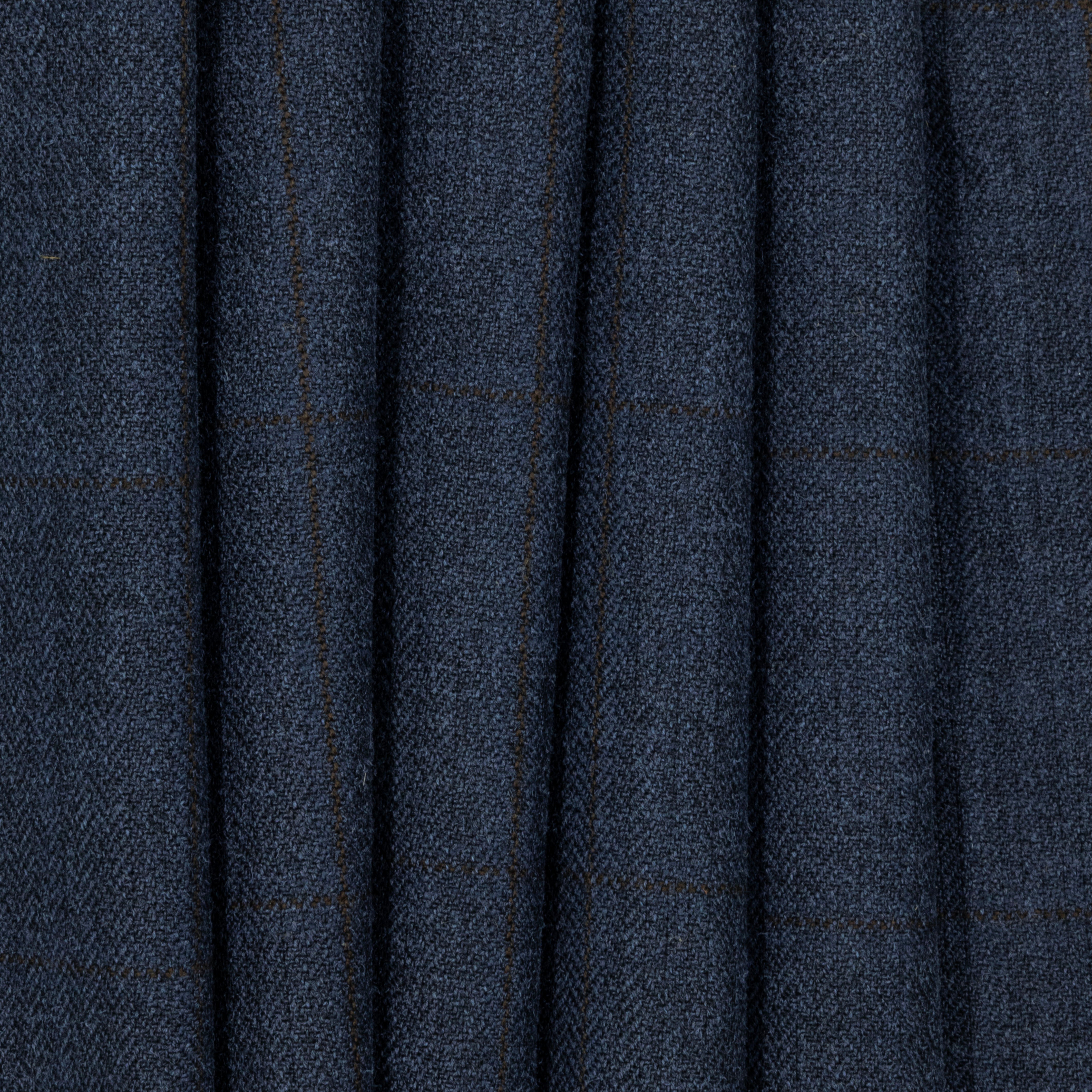 Indigo & Brown Checked Worsted Wool, drape - $18.00 yd. - Burnley & Trowbridge Co.