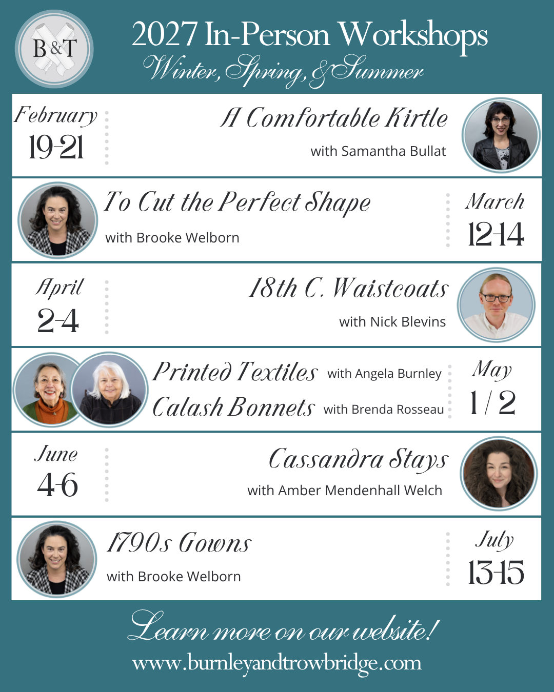 2027 Workshop Schedule
