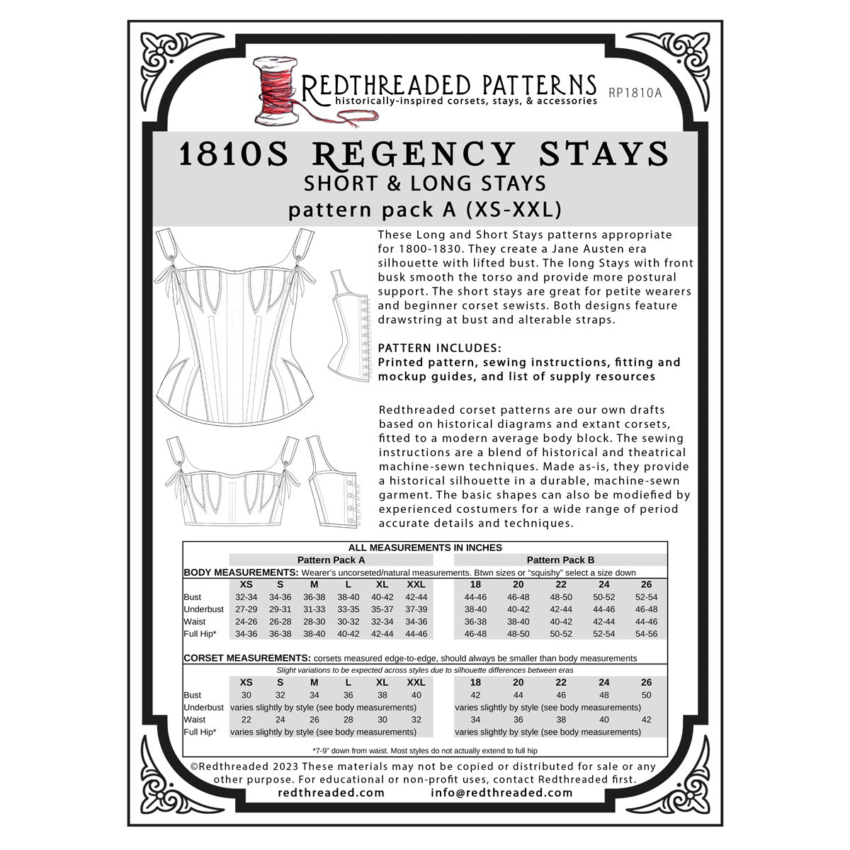 Redthreaded 1810s Regency Stays Pattern - Burnley & Trowbridge Co.