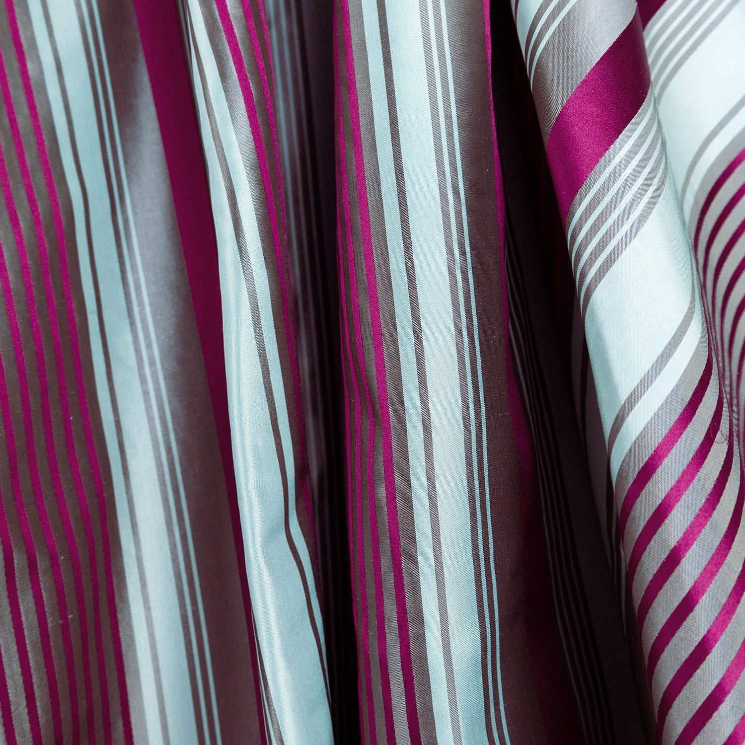 Dark Red, Light Saxon Green & Warm Grey Striped Silk Taffeta - $25.00 yd. - Burnley & Trowbridge Co.