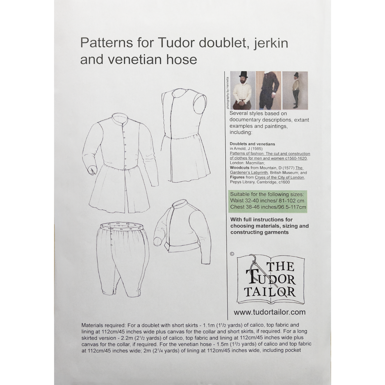 The Tudor Tailor: Men's Tudor Doublet, Jerkin and Venetian Hose Pattern - Burnley & Trowbridge Co.