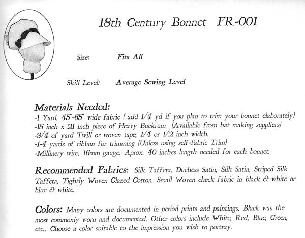Fashions Revisited 18th Century Bonnet Pattern - Burnley & Trowbridge Co.