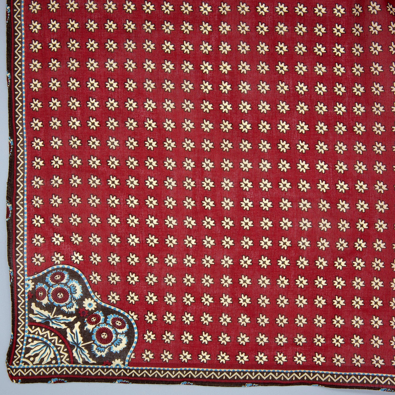 Red, Brown & Blue Flowered Handkerchief or Shawl - Seconds - Burnley & Trowbridge Co.