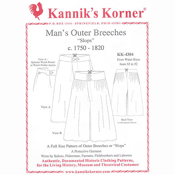 Kanniks Korner 1750-1820 Outer Breeches (Slops) Pattern - Burnley & Trowbridge Co.