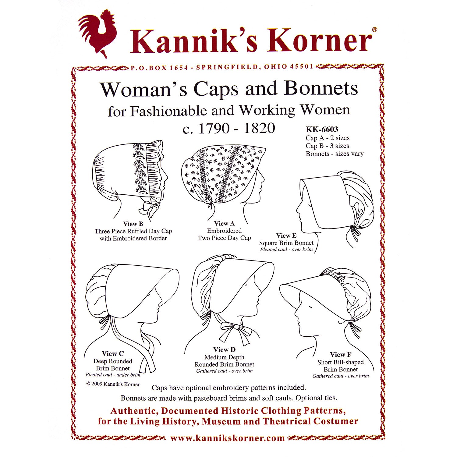 Kannik's Korner Woman's Cap and Bonnets c. 1790 to 1820 - Burnley & Trowbridge Co.