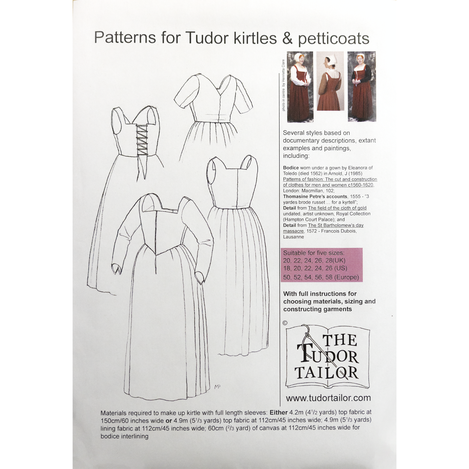 The Tudor Tailor: Women's Tudor Kirtles and Petticoats Pattern - Burnley & Trowbridge Co.
